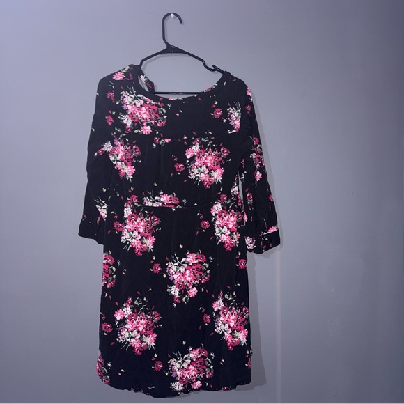 Torrid Floral Tunic Top Dress Size 1 Black Pink Flowers 3/4 Sleeve Rayon Spandex - Picture 6 of 11